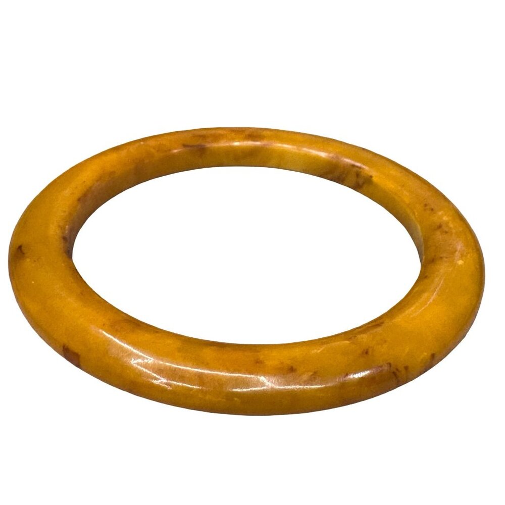 Vintage Amber Butterscotch Swirl Bakelite Bangle Bracelet 7.75" Tested Estate